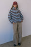 Cozy Stripe Sherpa Half Zip Pullover: BLUE/BROWN
