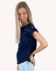 Short Tab Sleeve Lace Trim Crinkle Knit Blouse