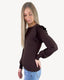 Shoulder Ruffle Crew Neck Sweater - Chocolate Brown