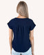 Short Tab Sleeve Lace Trim Crinkle Knit Blouse