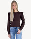 Shoulder Ruffle Crew Neck Sweater - Chocolate Brown