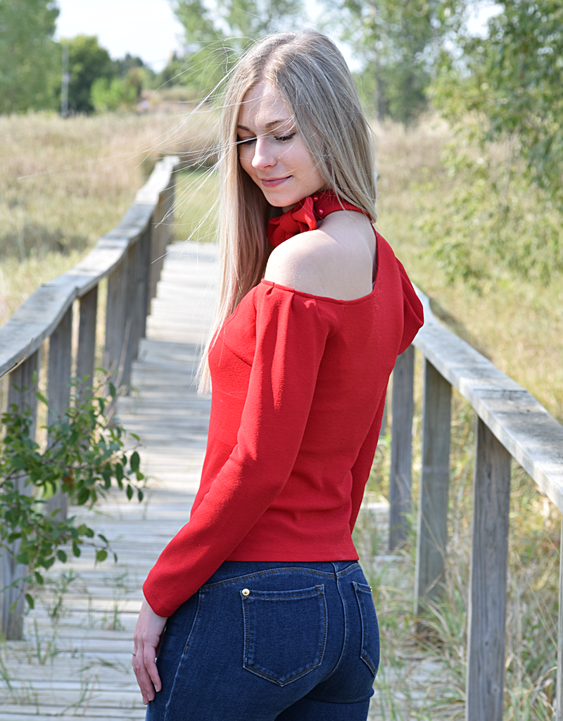 Charming Cold Shoulder Halter Blouse