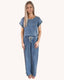 High Waist Wide Leg Washed Chambray Pants