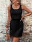 Eyelet Drawstring Round Neck Sleeveless Dress - Black