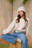 LONG SLEEVE FUZZY KNIT PULLOVER SWEATER: LIGHT KHAKI