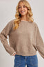 Boat Neck Rolled Trim Heathered Knit Pullover: Latte