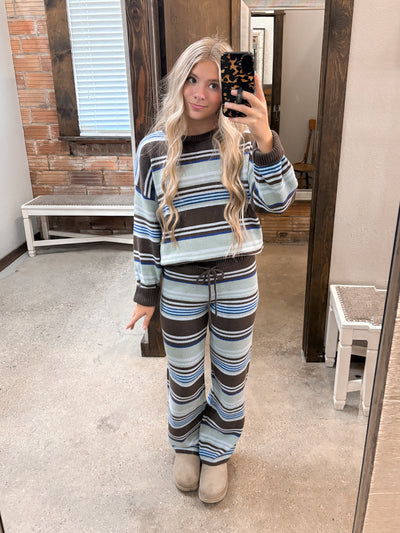 Wide Leg Pants: BROWN-MULTI STRIPE