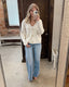 Knit Sweater Cotton Long Sleeve V Neck Cardigan: Ivory