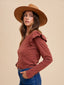 Soft Touch Striped Ruffle Shoulder Top - Brick Red