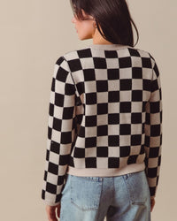 Tie Front Checkered Knit Cardigan