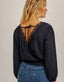 Eliana Animal Print V Neck Blouse - Navy