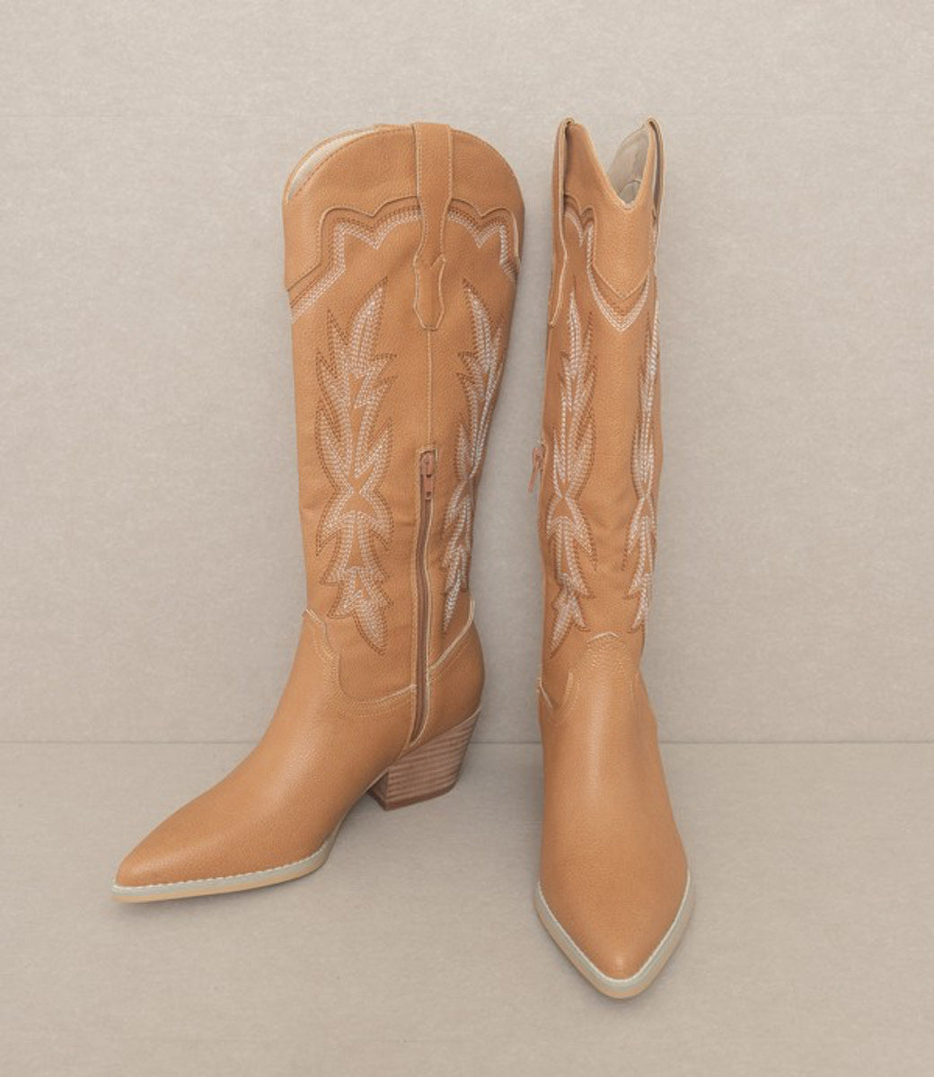 Ainsley  Embroidered Cowboy Boot - Camel