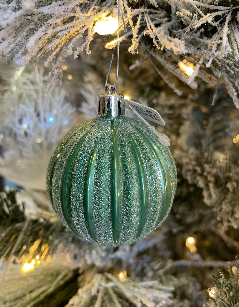 Green Ridged Glitter Ball Ornament