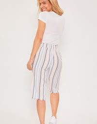 Missy Petite Linen Capri With Fray Hem - Multi