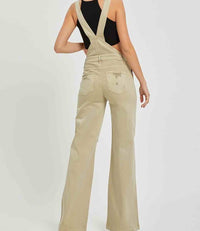 Front Patch Wide Leg Overalls - Khaki