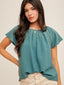 Open Tie Back Butterfly Sleeeves Top - Teal