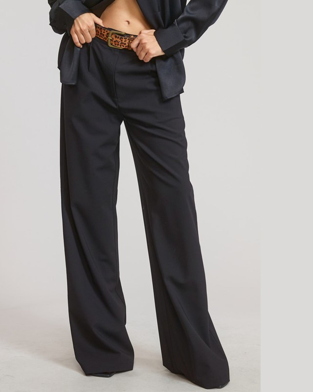 Womens Classic Pleated Wide-leg Trouser Pants