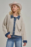 JACKET STYLE SWEATER CARDIGAN DENIM COLLAR: OATMEAL