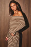 OFF SHOULDER LONG SLEEVE TOP: BROWN-CREAM STRIPE