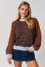 STRIPE PULLOVER WITH SWEATER SLEEVES: BROWN-NAVY