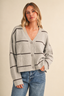 STRIPED BUTTON DOWN  KNIT CARDIGAN: NAVY