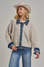 JACKET STYLE SWEATER CARDIGAN DENIM COLLAR: OATMEAL