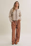 Cottage Garden Wool Blend Floral Placket Sweater Cardigan: OATMEAL