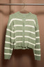 Striped Mock Neck Cable Knit Button Cardigan: OLIVE-CREAM STRIPE