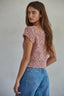 Knit Sweater Cotton Crochet V-Neck Cap Sleeve Top: Mauve