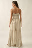 Geometric-Print Ruched Wide-Leg Tiered Ruffle Cami Jumpsuit: Oatmeal
