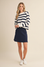 STRIPED SWEATER TOP AND MINI SKIRT SET: MOCHA