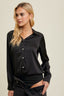 Satin Button-Up Thong Bodysuit - Black