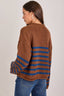 LOOSE FIT STRIPE FALL CREW NECK SWEATER TOP: BROWN/BLUE