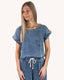 Washed Chambray Boat Neck Short Sleeve Top