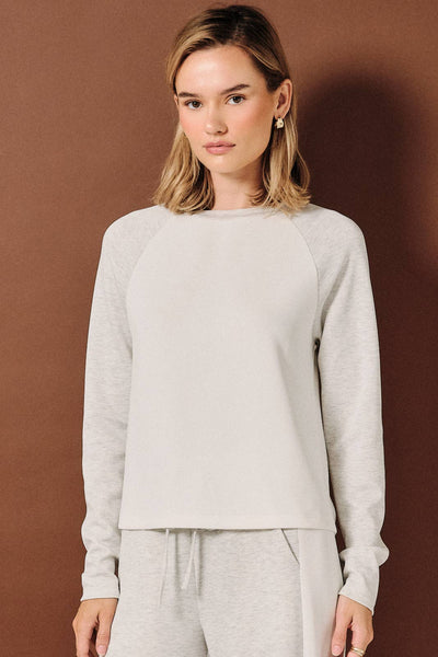 Cream Contrast Raglan Scuba Long Sleeve Top: OFF WHITE-ASH GREY