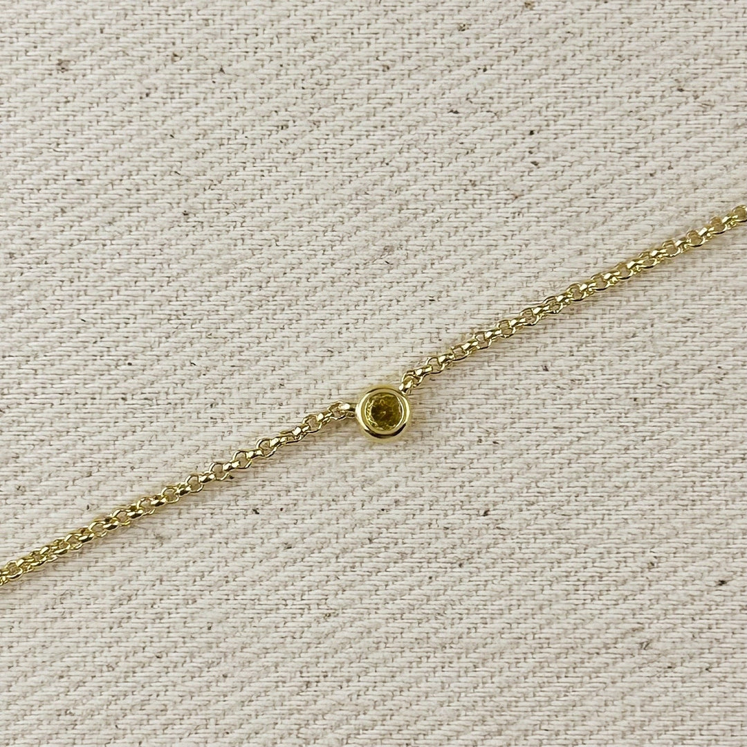 18k Gold Filled Dainty Bezel CZ Birthstone Bracelet