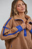 Teddy Sherpa Fleece Half Zip Pullover: CHOCO/BLUE