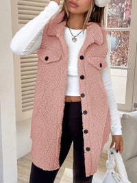 Button-Down Sherpa Fleece Vest Coat: Pink
