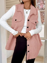 Button-Down Sherpa Fleece Vest Coat: Pink