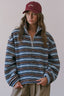 Cozy Stripe Sherpa Half Zip Pullover: BLUE/BROWN