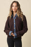 Dana Layered Look Knit Cardigan: BROWN DENIM