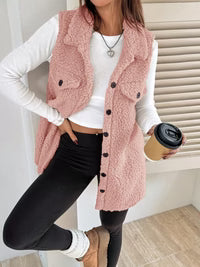 Button-Down Sherpa Fleece Vest Coat: Pink