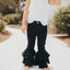 Black Denim Double Ruffle Pant