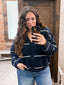 STRIPED BUTTON DOWN  KNIT CARDIGAN: NAVY