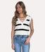 Stripe V Neck Lightweight Sweater Vest - Ivory/Black