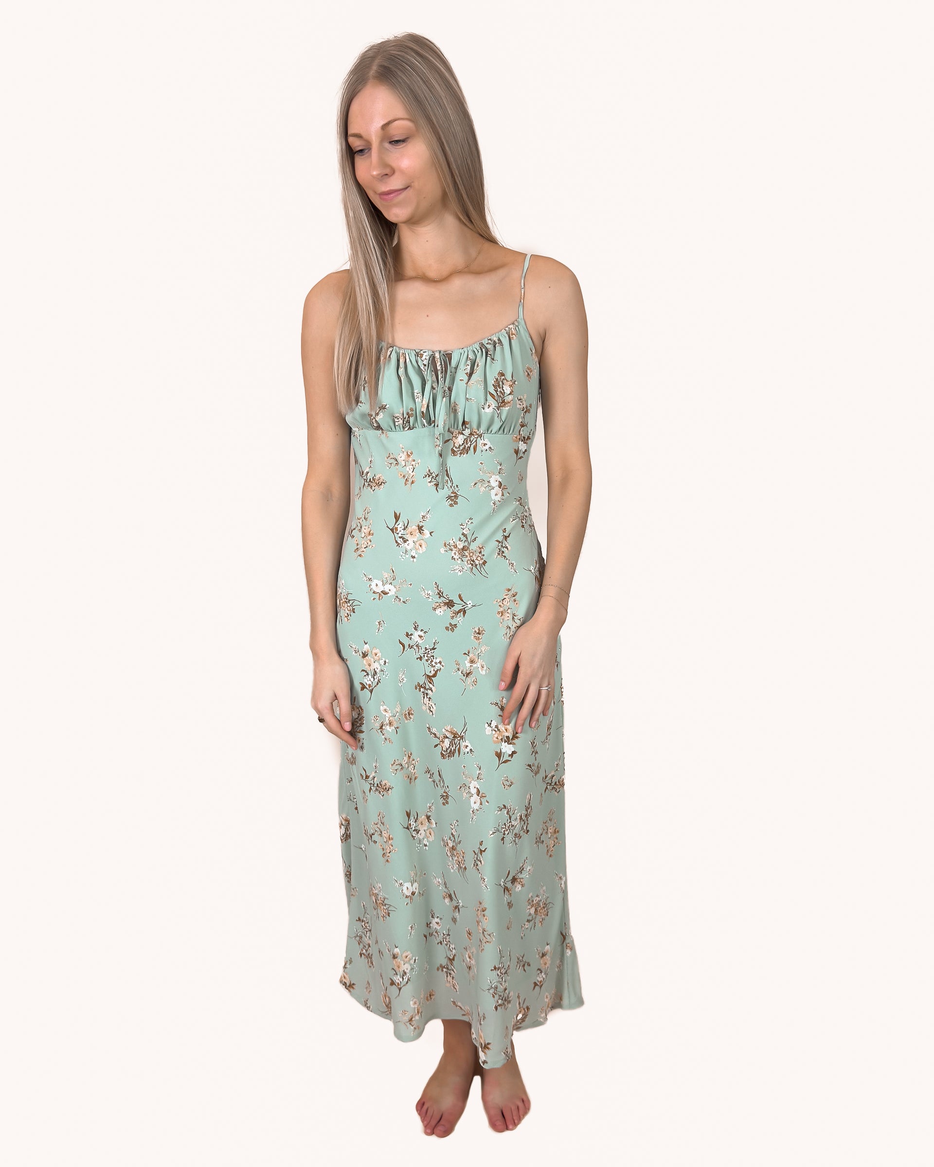 knee length dresses for ladies Amal Dress | Floral Spaghetti Strap Midi Dress main image 1