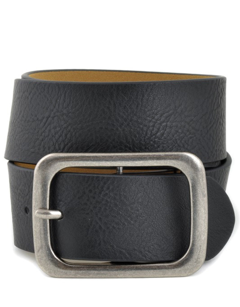 Square Buckle Leatherette Belt - Black