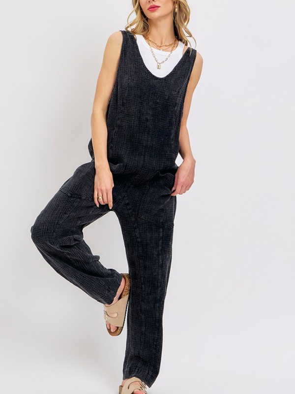 Mineral Washed Jumpsuit - Black
