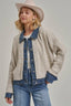 JACKET STYLE SWEATER CARDIGAN DENIM COLLAR: OATMEAL