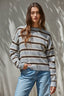 Knit Sweater Cotton Acrylic Multi Striped Crew Neck: Heather Grey Brown
